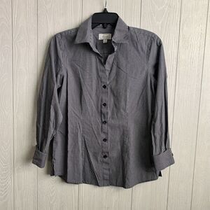 Foxcroft Black/White Long Sleeve Button Down Size Small